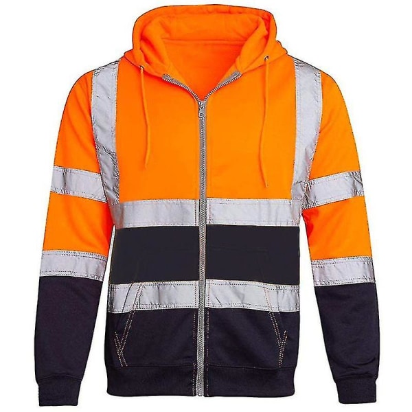 Män Hi Viz Synlighet Säkerhet Arbetsrock Jacka Hoody Sweatshirt Toppar Ytterkläder orange 2XL