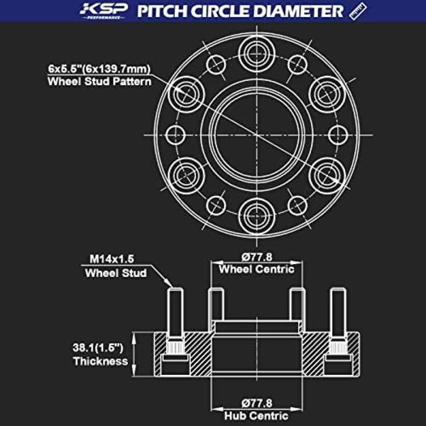 KSP 6X5.5 hjuldistanser för ram 1500 2019-2022,1.5&#34;(38mm) Real Forged Hub Centric Tire Spacer med 77.8mm navhål M14x1.5 dubbar/bultar f black 6 lug-M14x1.5
