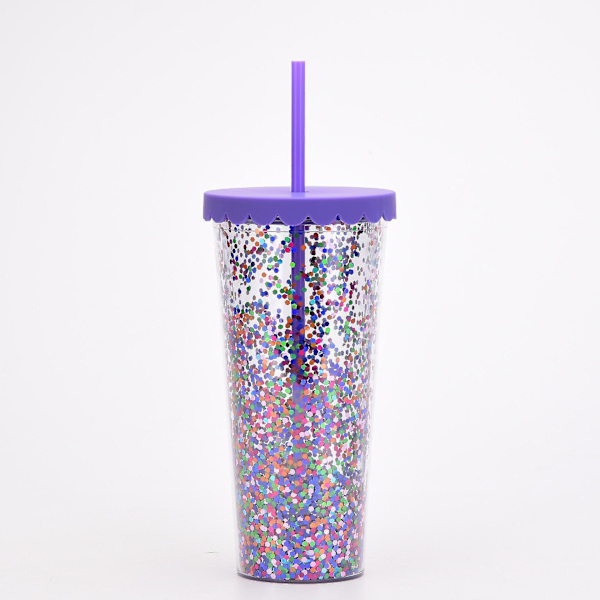 2022 Ny dubbellagers plastkopp Enkel genomskinlig paljett glitter halmkopp med stor kapacitet sommarvattenkopp null none