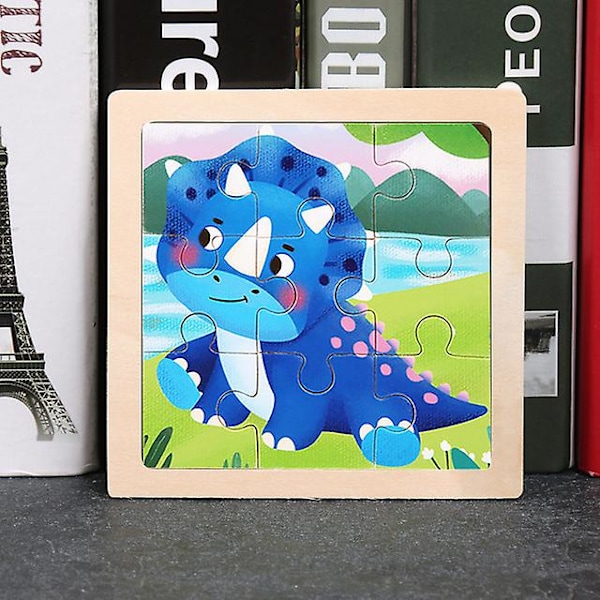 11x11cm Träpussel för barn Tecknad Djurtrafik Tangram Träpusselleksaker Pedagogiska sticksågsleksaker för barn Presenter C Triceratops