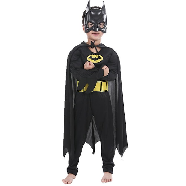 Batman Cosplay Dräkt Barn Pojkar Muscle Bat Dc Character Jumpsuit Cape Mask Set Nyårsfest Outfits 4-5 Years