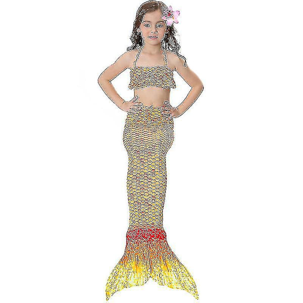 Barn Flickor Mermaid Tail Bikini Set Badkläder Baddräkt Simdräkt Orange 8-9 Years