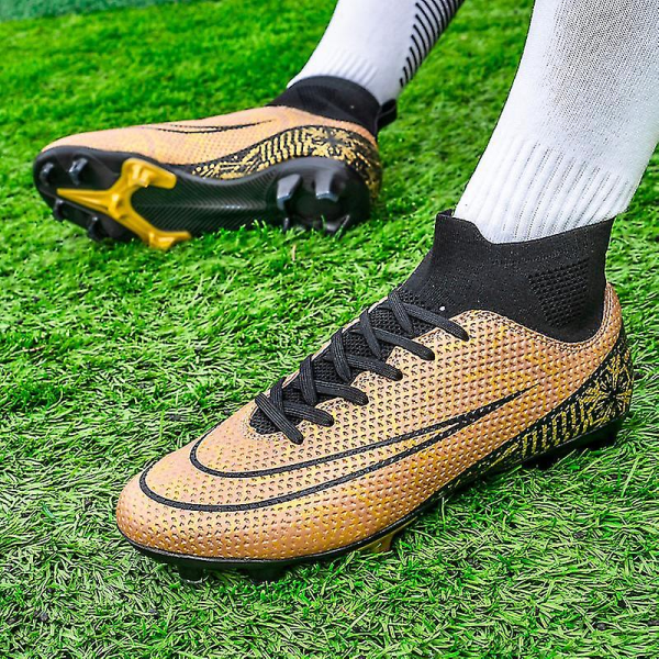 Fotbollsskor för män Halkfria fotbollsskor Klossar Gräs Fotbollssneakers 3A1126A Golden 39