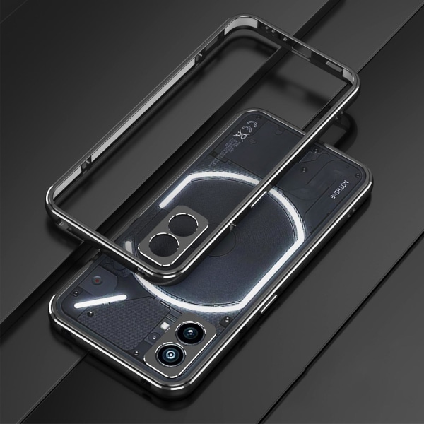 Case kompatibel Nothing Phone 2, aluminium smal metallram rustning med mjuk inre stötfångare för ingenting Phone 2 Black-Silver For Nothing Phone 2