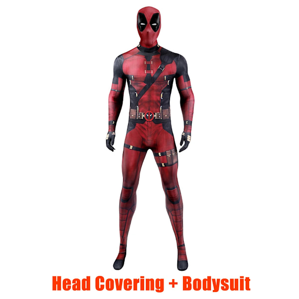 MARVEL Barn Deadpool Cosplay Kostym Vuxna Bodysuit Jumpsuit med Tillbehör Huvudbonad Festkläder Klä Ut Kläder 140(Fit 130-140cm) 2pcs-NEW Design