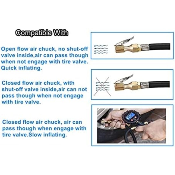 XYWZV Heavy Duty Mässing Luftchuck med Clip Adapter, Open Flow Rak Däck Chuck Luftmunstycke, 1/4&#34; FNPT Tire Chuck för Tire Inflator Pre A-1Pack