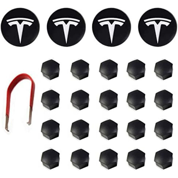 Tesla Model 3 YSX Center Cap Hjul Cap Kit Lugg Mutter Cover Silver Matt (4 Nav Center Cap + 20 Lug Mutter Cover) Tesla Tillbehör silver
