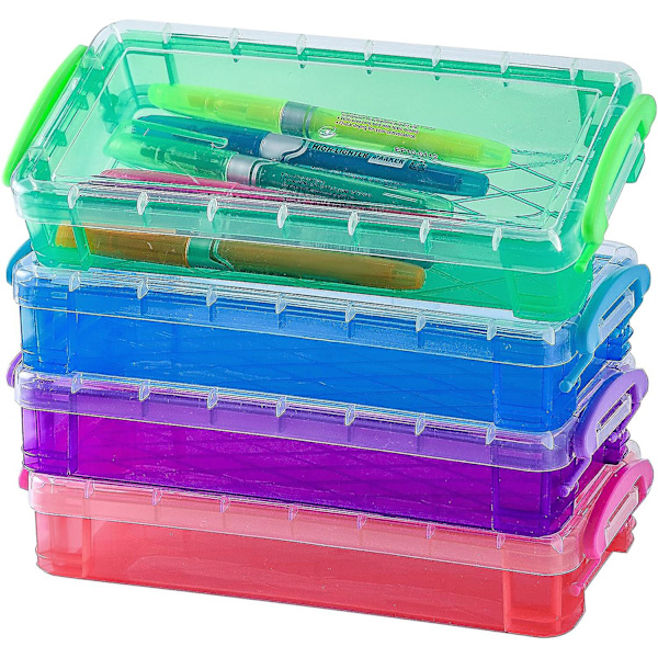 4-pack stapelbar case med stor kapacitet - Penselmålning Pennor Förvaringslåda - Kontorsmaterial Organizer Box (bg09b4) null none
