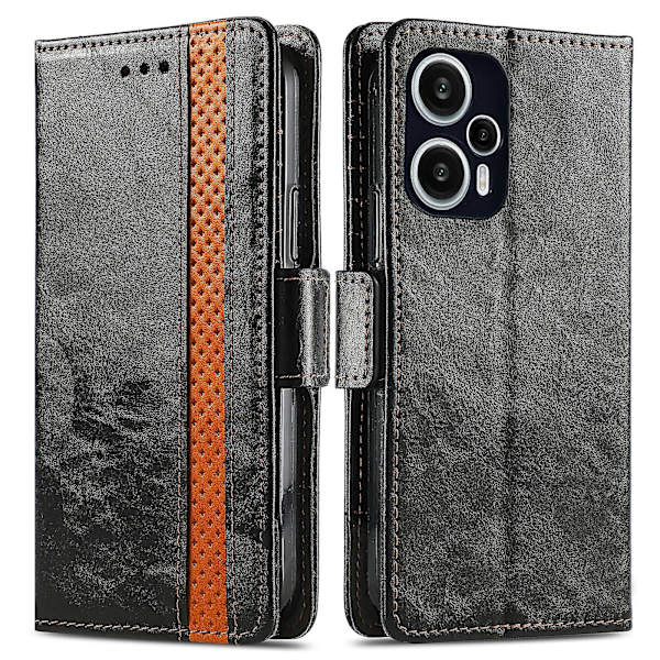 Caseneo 002 Series Phone case För Xiaomi Redmi Note 12 Turbo / Poco F5 5g, Splicing Pu Leather Rfid Blocking Stand Cover Black