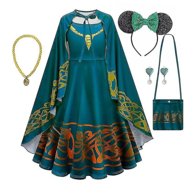 * Film Brave Merida kostym för tjejer Halloween prinsessklänning Barn Carnival Fantasia Barn Xmas Party Cosplay Costume-e 7*8T  140 Merida set B