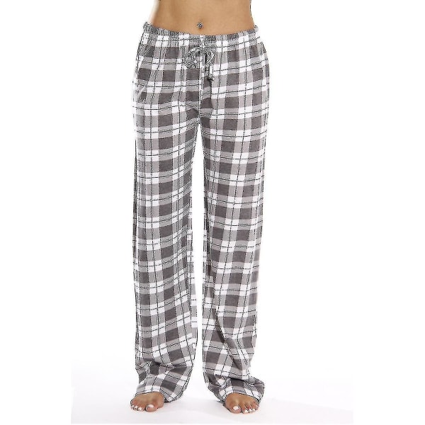 Damrullar i flanell med fickor för kvinnor, mjuka rutig pyjamasbyxor i flanell för kvinnor gray M