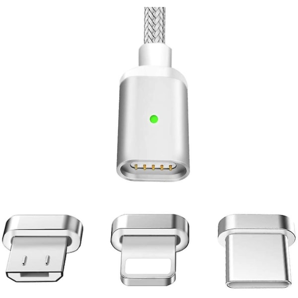 Magnetisk USB C-laddningskabel [3-pack 1,5 m] Magnettyp C-datakabel 2.1a Höghastighetskabel av typ C-kabel Snabbladdningskabel för Samsung S9+ S9 S8+ Silber