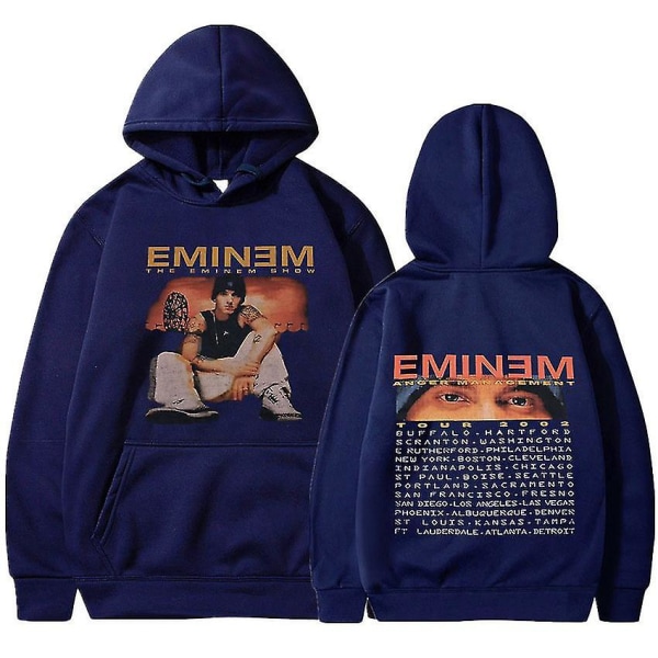Eminem Anger Management Tour 2002 Hoodie Vintage Harajuku Funny Rick Sweatshirts Långärmade Herr Dam Pullover Mode Navy blue S