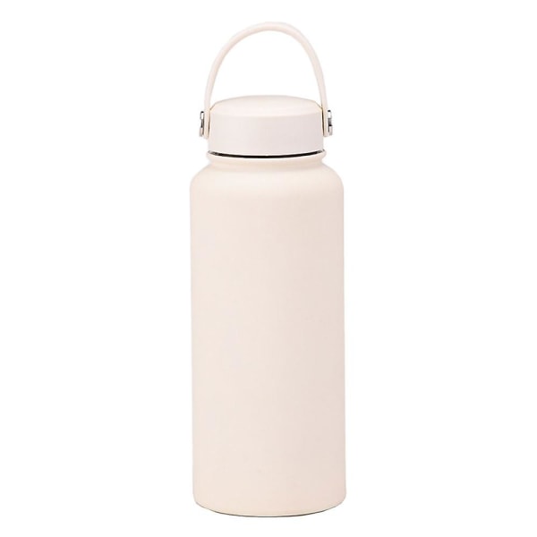 1l sportvattenflaska i rostfritt stål, termosflaska med stor kapacitet, bärbar utomhusvattenkopp med handtag Ivory white