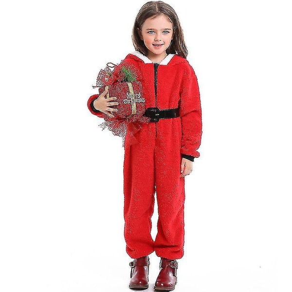 Neutral Röd Juldräkt för barn Halloween Cosplay Röd Jultomte Bekväm Jumpsuit S size  105-120cm