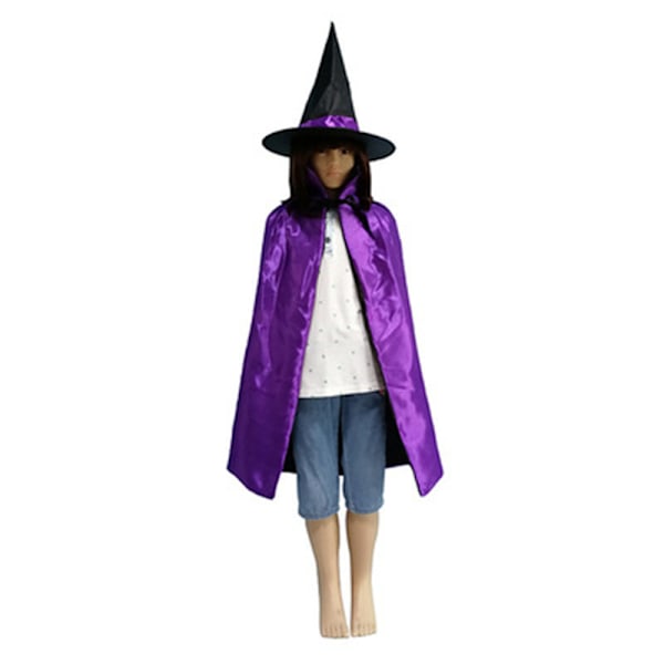 Halloween-cape för barn och vuxna, bal-klänning, femuddig stjärncape, hattset, cosplay-rekvisita 80cm purple black satin with cap All yards