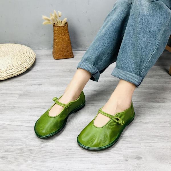 Damskor Ballerinor Rund Tå Casual Låga Mjuka Handgjorda Koncisa Damskor Green 39