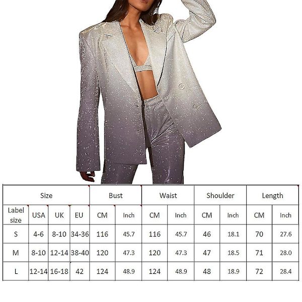 Paljett Silver Blazer Coat Crop Top Enfärgad Kostym För Kvinnor - Mode/casual Bodycon Vacker Vår/sommarkläder Silver S