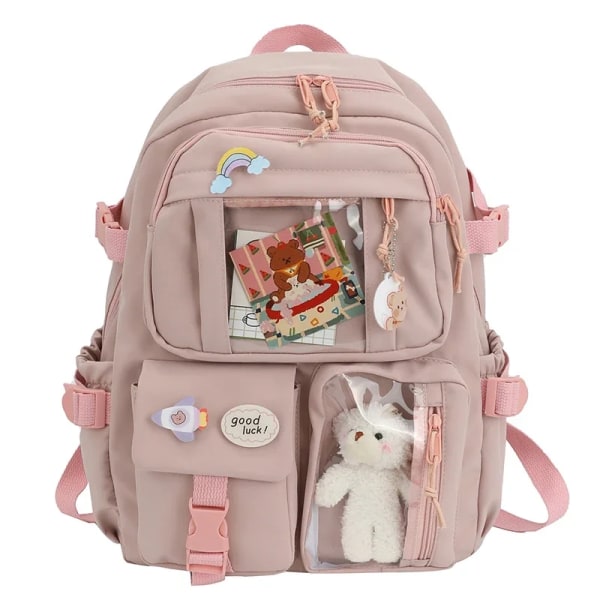 Pläd Transparent PVC Kawaii Kontrast Färg Flickor College Fritid Kawaii Ryggsäck Stor Nylon Skola Ryggsäck För Flickor Pojkar Väska VIT