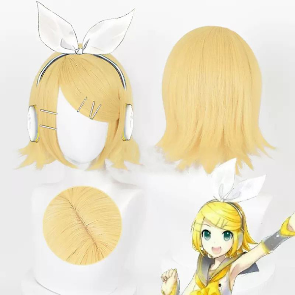 Peruk Syntet hår Anime Kagamine Rin/len Cosplay Peruk 30cm Kort Guld Gul Peruk Mode Värmebeständig Cosplay Peruk Kagamine Rin 30cm