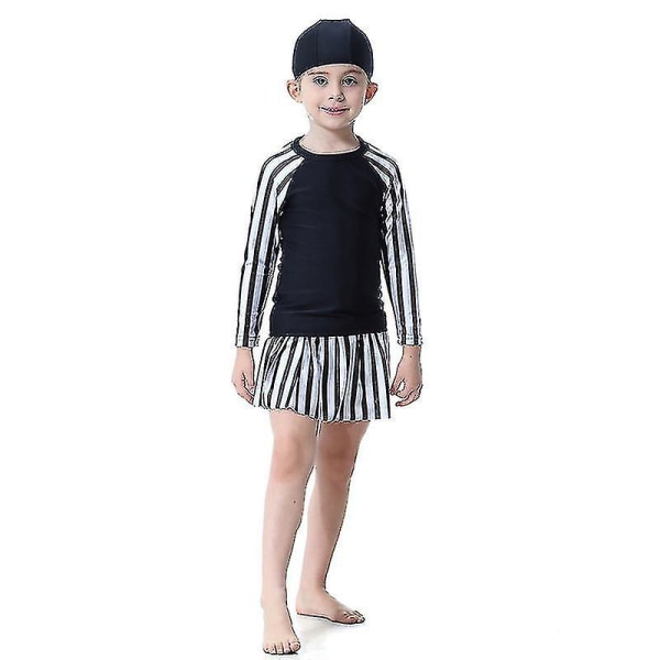 Barn Flickor Badkläder Klänning Mu Islamiska Beachwear Burkini Baddräkt Set H Black 9-10 Years