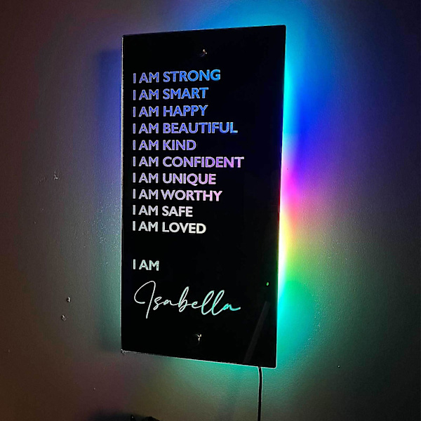 Personliga affirmationer Spegel Led Light I Am Smart | Motivationa daglig påminnelse| Jag är spegel null none
