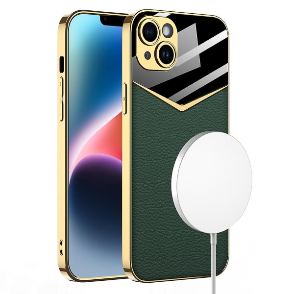 Gkk Stötsäker Case För Iphone 14 Plus Case Tpu+pc+pu Läder galvanisering Cover Green