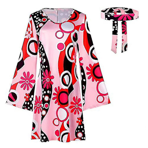 60-/70-tal/80-tal Set för kvinnor Retro Cosplay Party Peace Sign Klänning Pannband S Pink Red