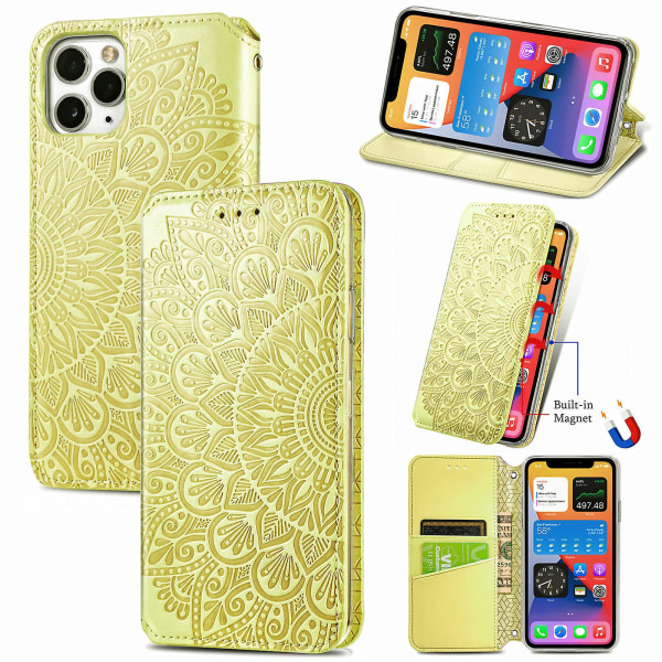 Case för Iphone 12 Pro plånboksmönster Etui Handytasche Coque präglat cover - guld null none