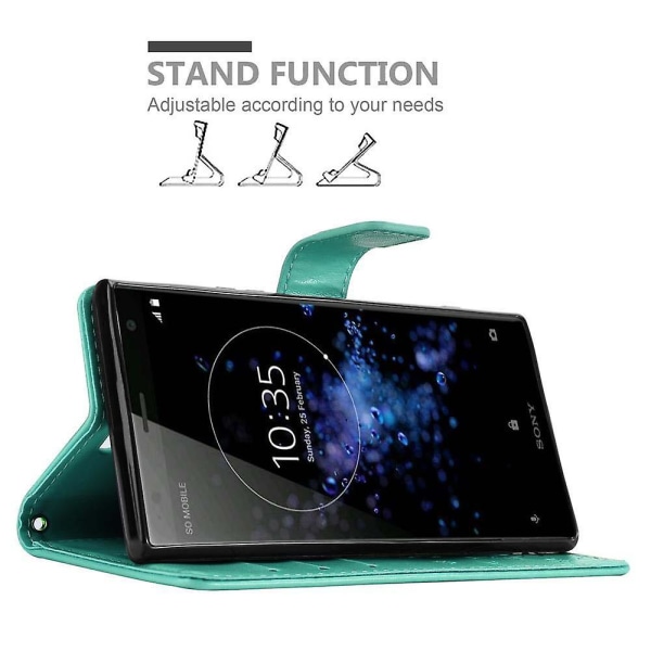 Sony Xperia XZ2 Cover Case - med blommönster och stativfunktion och kortplats FLORAL TURQUOISE Xperia XZ2