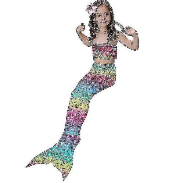 Barn Flickor Mermaid Tail Bikini Set Badkläder Baddräkt Simdräkt Hög kvalitet Rainbow 130