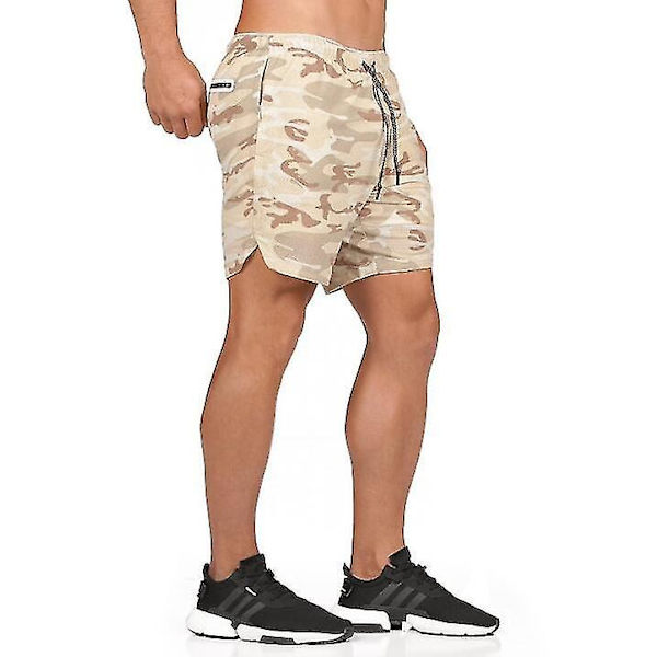 2-i-1 träningsshorts för män med blixtlåsförsedda fickor light yellow M
