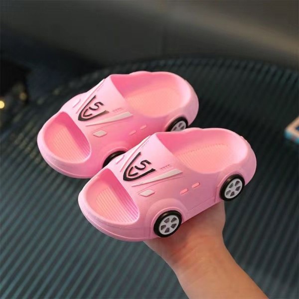 Barn tofflor tecknad bil barn baby sandaler tofflor Rosa Pink Sizes 24-25 (16cm inner length)