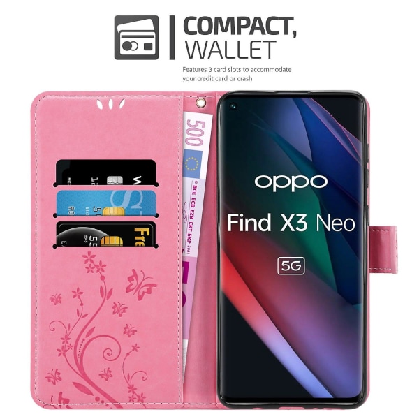 Oppo FIND X3 NEO Cover Case Case - med blommönster och stativfunktion och kortplats FLORAL ROSA FIND X3 NEO