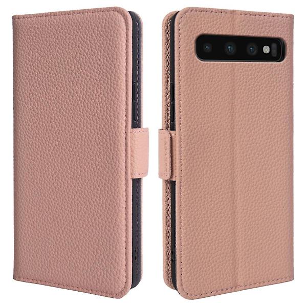 För Samsung Galaxy S10 Plus anti-scratch Litchi Texture Äkta kohud Läder+tpu Telefon Case Pink