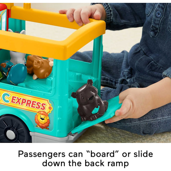 Fisher-Price Little People Resa Tillsammans Vännerskepp, 2-i-1 lekset med svarta och spansktalande figurer för småbarn och förskolebarn Big Animal Train