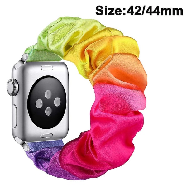 Fong Fong Kompatibel med Kompatibel med Apl Watch Hårring Mjukt mönster Printed tyg Armband Armband Dam Iwatch Elastic Scru 42  44 Rainbow colors