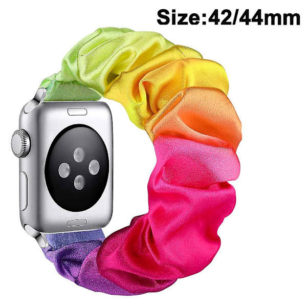 Fong Fong Kompatibel med Kompatibel med Apl Watch Hårring Mjukt mönster Printed tyg Armband Armband Dam Iwatch Elastic Scru 42  44 Rainbow colors