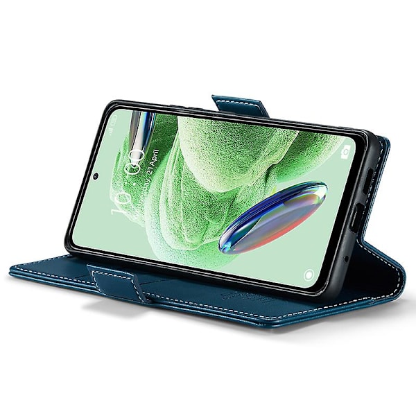 Caseme 023-serien för Xiaomi Redmi Note 12 5g (kina) / (indien) / (global) / Poco X5 5g Litchi Texture Rfid Blockerande case Läder Sta Blue