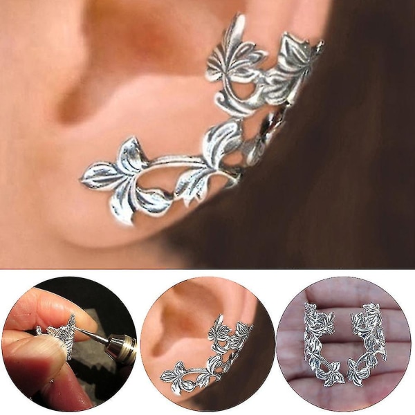 Flower Leaf Örhängen Retro Hollow Out Gratis Punch Ear Clips Smycken present för kvinnor tjejer