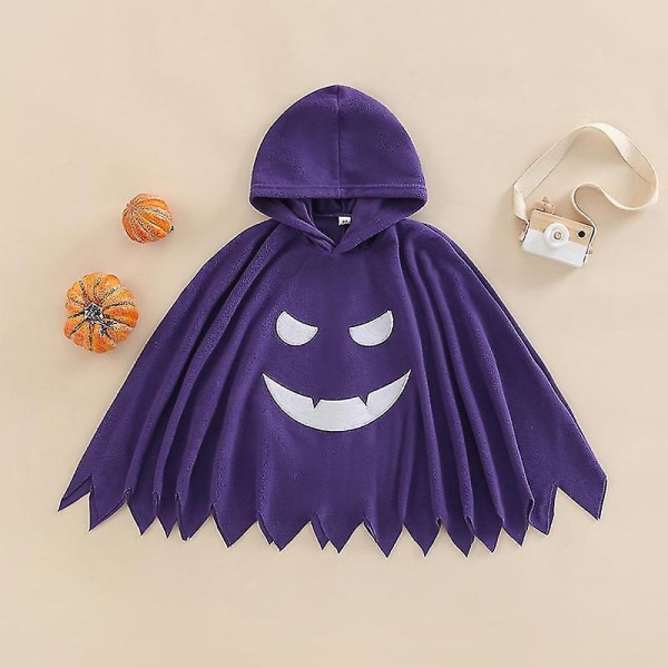 Halloween Barn Pojkar Flickor Kappa Vår Höst Huva Spöke Ansiktsmönster Kostymer Cosplay Rollspel Barn Semester outfit purple 4T