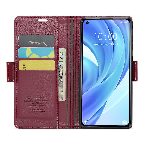 Caseme 023 Series Case För Xiaomi Mi 11 Lite 4g / 5g / 11 Lite 5g Ne , Pu Läder Litchi Texture Stand Rfid Blocking Phone Cover Red