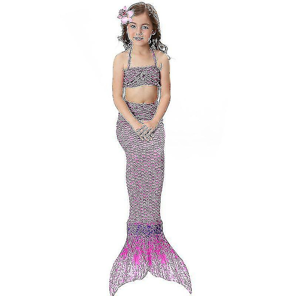 Barn Flickor Mermaid Tail Bikini Set Badkläder Baddräkt Simdräkt Purple 6-7 Years
