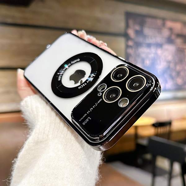 Magsafe Magnetic Luxury Plating Klart case för Iphone 15 Pro Max/15 Ultra/15 Pro/15 Plus/15 kompatibel trådlös laddning Black iPhone 15 Plus