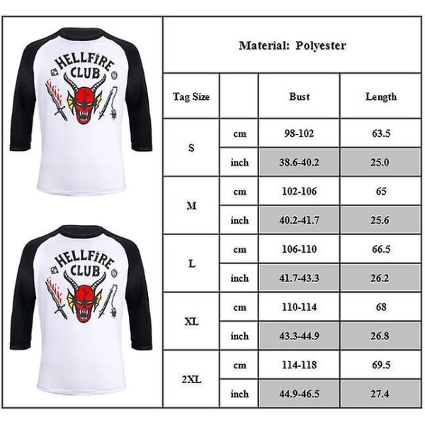 Gåvor Stranger Things 4 Hellfire Club Cap/t-shirts/skjortor/outfit Set för vuxna barn Three-quarter Sleeve T-Shirt M