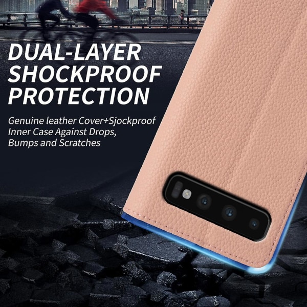 För Samsung Galaxy S10 Plus anti-scratch Litchi Texture Äkta kohud Läder+tpu Telefon Case Pink