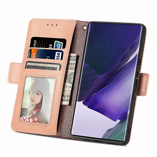 Phone case För Galaxy S22 Ultra Läder Phone case Stötsäker Telefonhållare Kortplats Multifunktionell pink