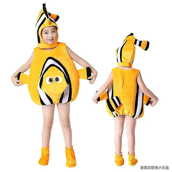 Barn bläckfisk Havsdjur Nemo Dory Cosplay kostym Blå Orange Jumpsuit Huvudbonader Kostymer för pojkar och flickor Halloween festkläder Normal Orange 110cm