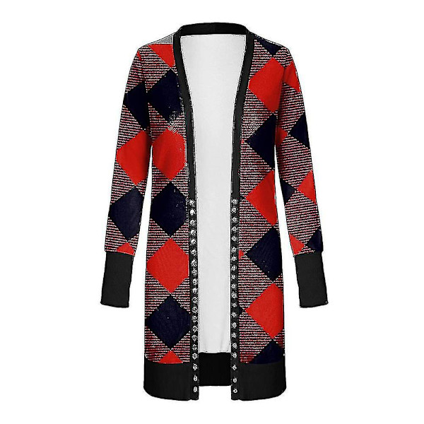 Christmas Cardigan Dam Långärmad Xmas Jumper öppen främre kappa Navy M