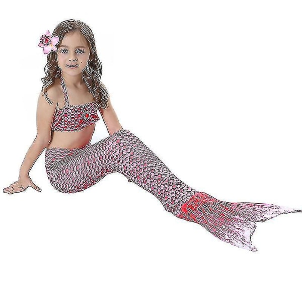 Barn Flickor Mermaid Tail Bikini Set Badkläder Baddräkt Simdräkt Pink 9-10 Years